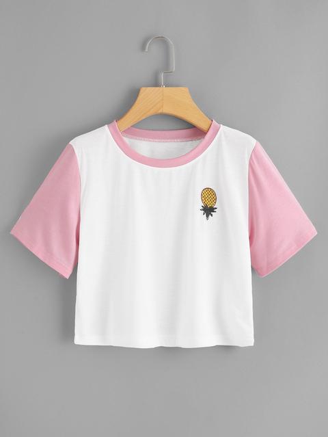 Camiseta Corta Con Bordado De Piña