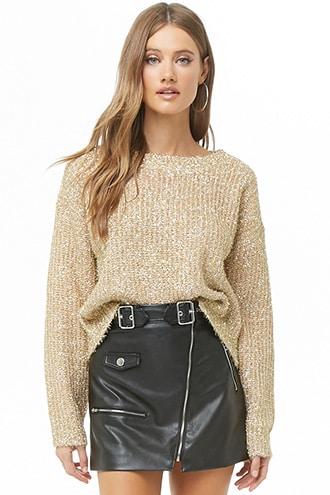 Forever 21 Metallic Ribbed Sweater Nude/gold