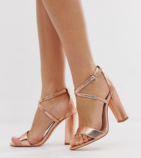 Glamorous Wide Fit Cross Strap Heeled Sandals In Rose Gold from