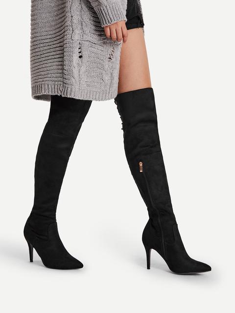 Eyelet Back Over Knee Stiletto Boots