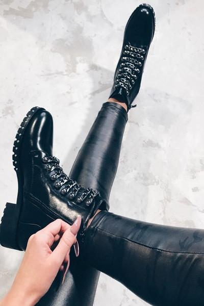 Kendra Black Chain Strap Ankle Boots