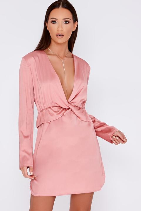 satin frill wrap dress