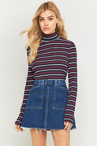 Urban Outfitters Navy Striped Ribbed Turtleneck Top