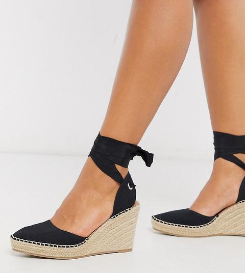 Cuñas De Esparto De Corte Ancho Anudadas Al Tobillo En Negro Time De Asos Design