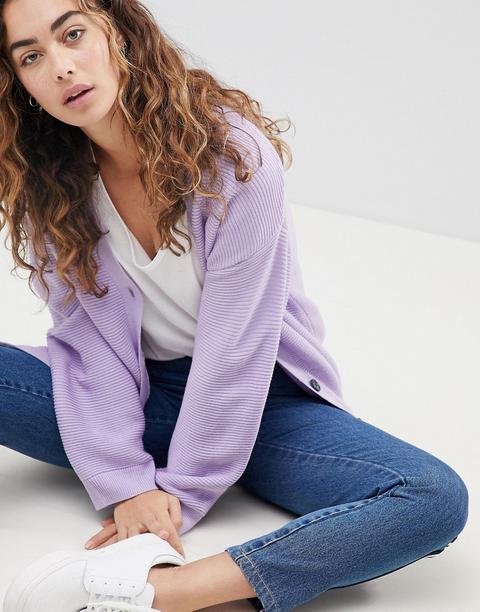 Asos Design - Cardigan A Coste Con Bottoni - Viola