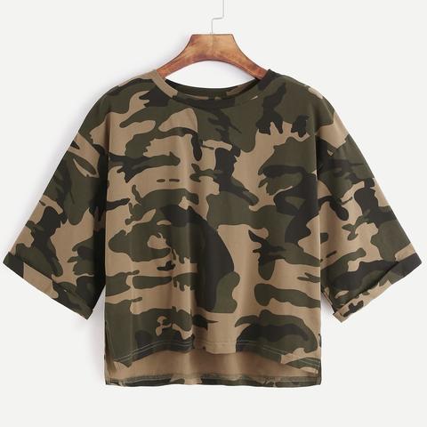 Camo Print High Low Crop Tee