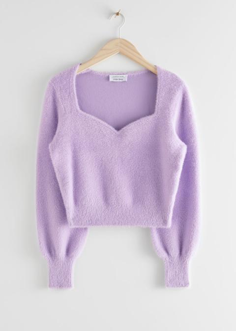 Cropped Sweetheart Neck Sweater - Purple