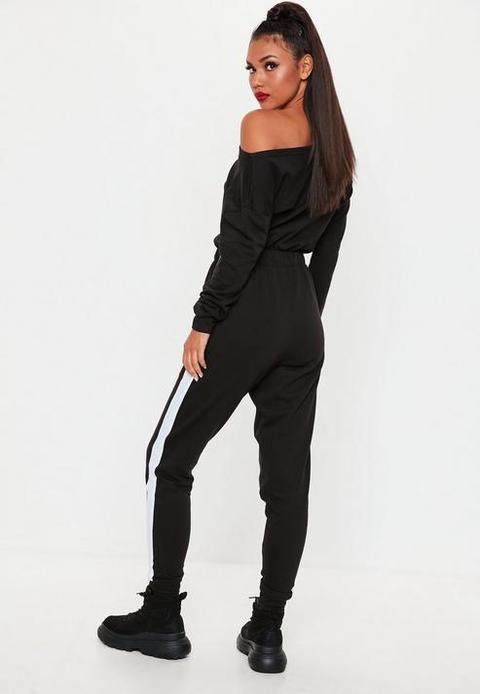 Black Off The Shoulder Tracksuit Jumpsuit, Black from Missguided on 21 ...