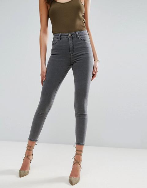 Asos - Ridley - Jeans Skinny A Vita Alta Grigio Ardesia - Grigio