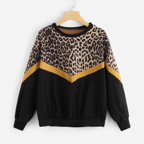 Felpa Leoparda Con Spalle Cadenti