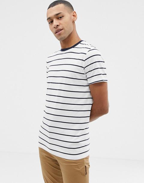 Selected Homme Yarn Dye Stripe T-tshirt-white