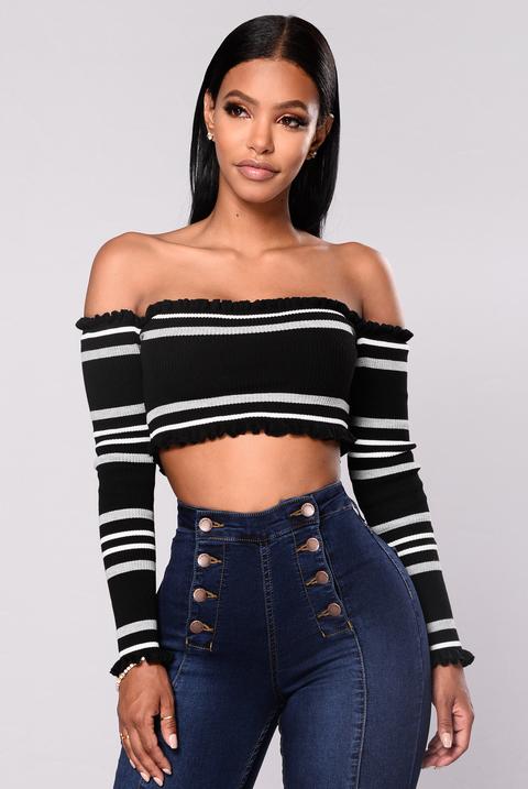 Noah Cropped Long Sleeve Sweater - Black/multi