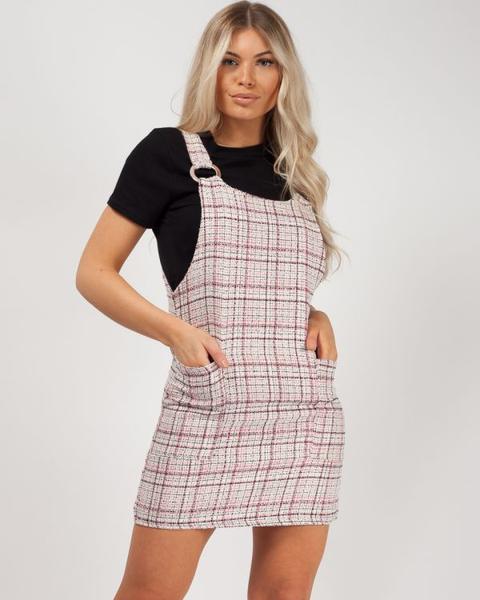 Hattie Woven Knit Checked Pinafore Dress In Pink