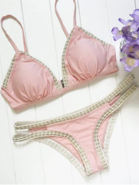 Piped Pink Bikini Set