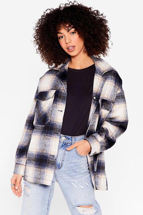 Womens Check Boxy Faux Wool Shacket