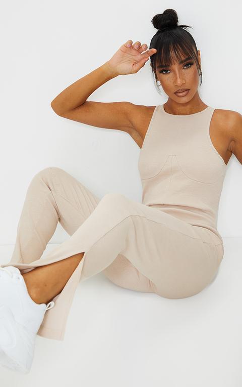 Stone Thick Rib Bust Seam Detail Jumpsuit