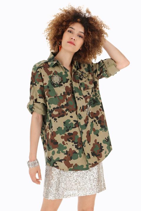 Camicia Camouflage Con Patch Gioiello