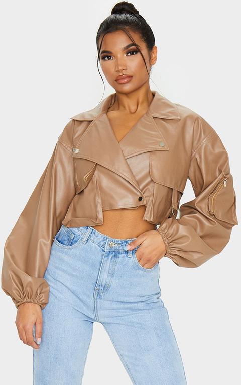 tan faux leather blazer