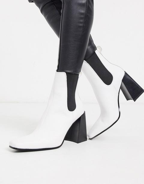 Botines Chelsea De Tacón De Cuero Blanco De Topshop