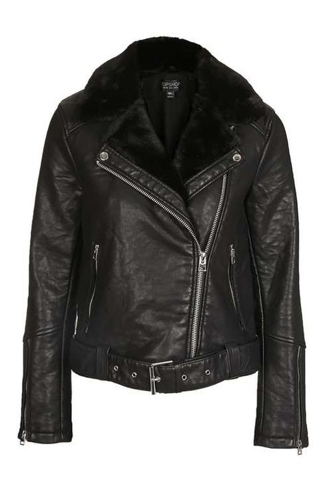Faux Leather Fur Biker Jacket.