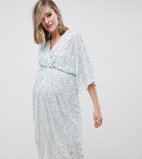 Vestido Midi Estilo Kimono Con Lentejuelas Dispersas Y Nudo En La Parte Delantera De Asos Design Maternity-multicolor