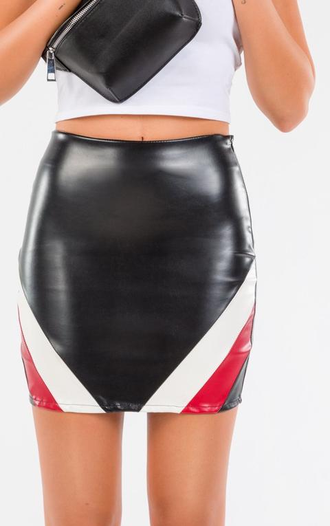 Color Block Faux Leather Skirt