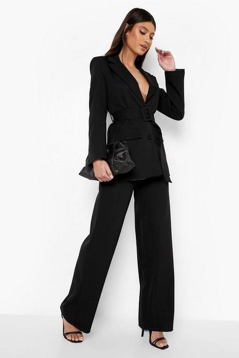 Womens Seam Detail Tailored Wide Leg Trousers - Black - 8, Black