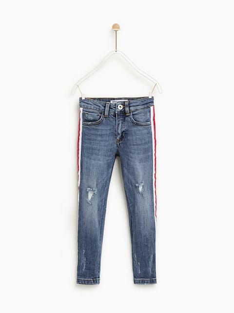 Jeans Con Fascia Laterale