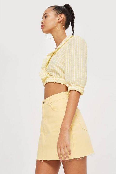 Womens Yellow High Waisted Denim Skirt - Yellow, Yellow