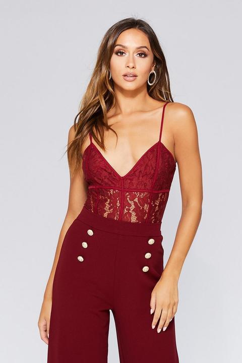 Berry Lace Corset Strappy Bodysuit