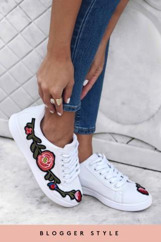 Pippa White Embroidered Trainers