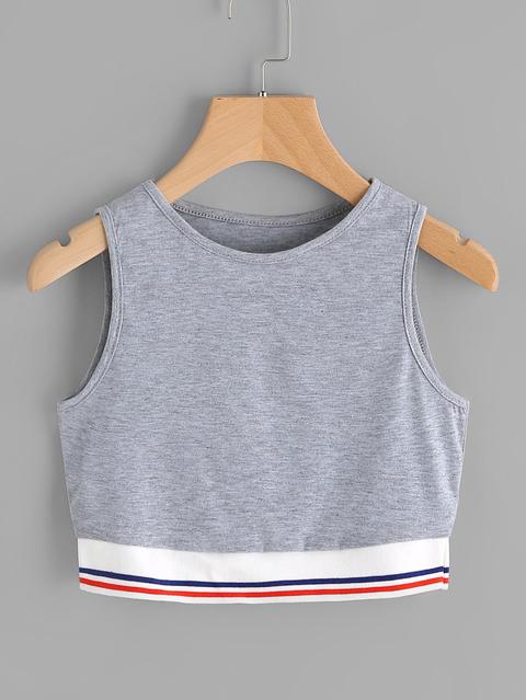 Contrast Striped Hem Slub Crop Tank Top