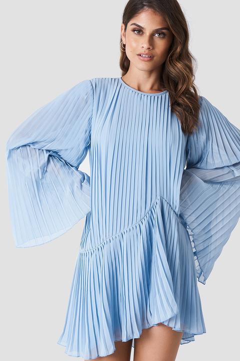 Andrea Hedenstedt X Na-kd Pleated Asymmetric Flounce Dress - Blue