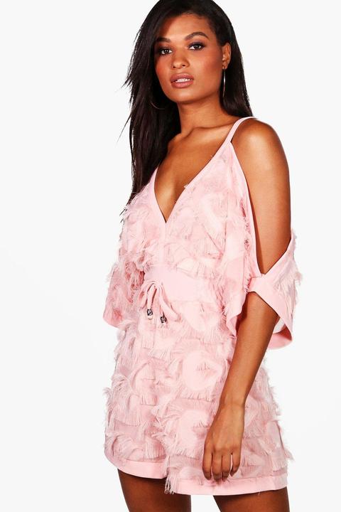 Boutique Texture Open Shoulder Playsuit