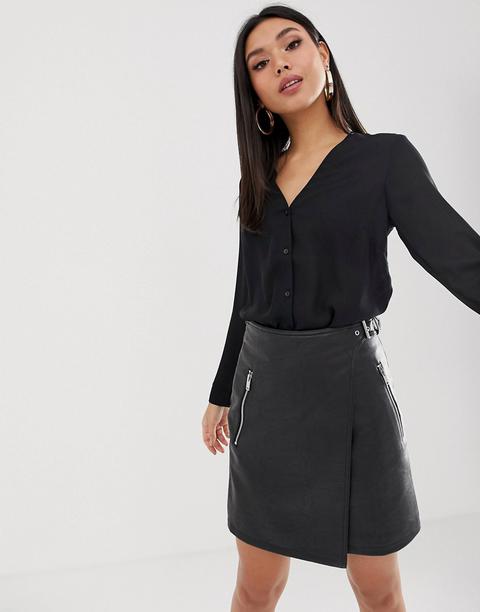 Asos Design - Blusa A Maniche Lunghe Con Scollo A V - Nero