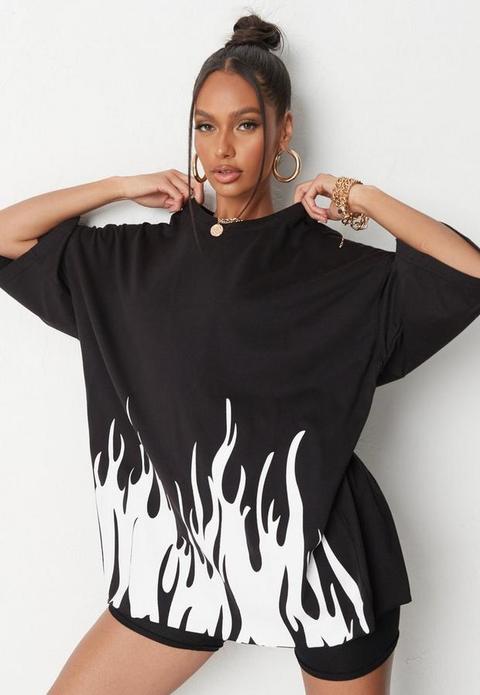 Black Flame Oversized T Shirt, Black