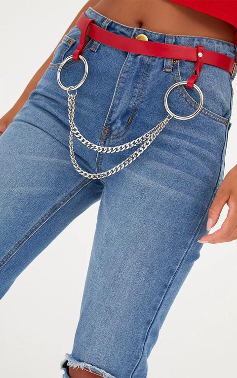 Red Chain Attachment Waist Belt, Red