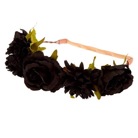 Glitter Rose Flower Crown Headwrap - Black