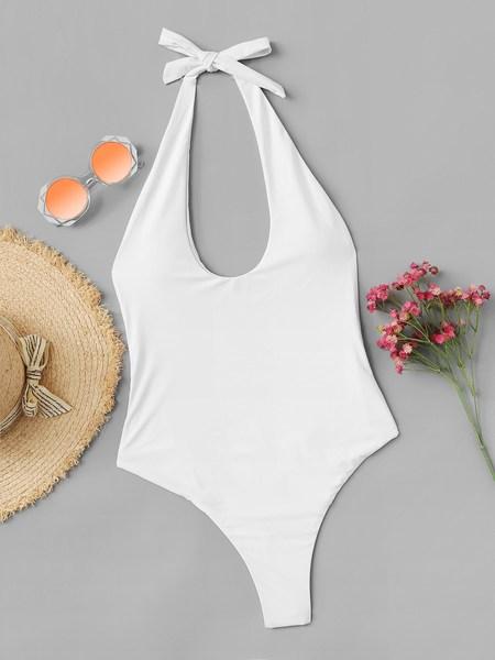 Plain Schiena Scoperte One Pieces & Monokinis Bianco Costume Da Bagno