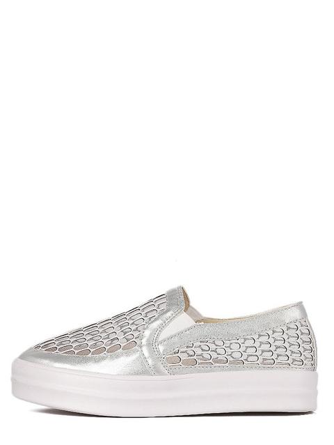 Silver Round Toe Mesh Hollow Thick-soled Slip-on Sneakers