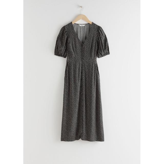 black floral button up dress