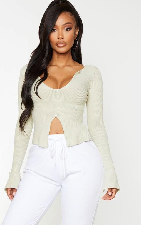 Shape Sage Khaki Brushed Rib Long Sleeve Top