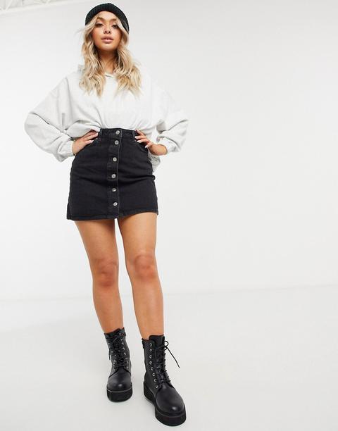 Asos Design Denim Button Through Skirt In Black