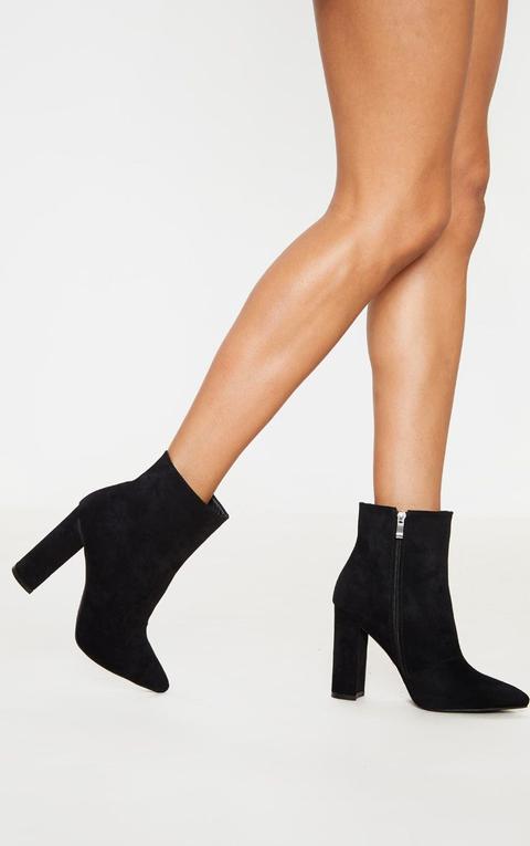 Black High Block Heel Point Ankle Boot