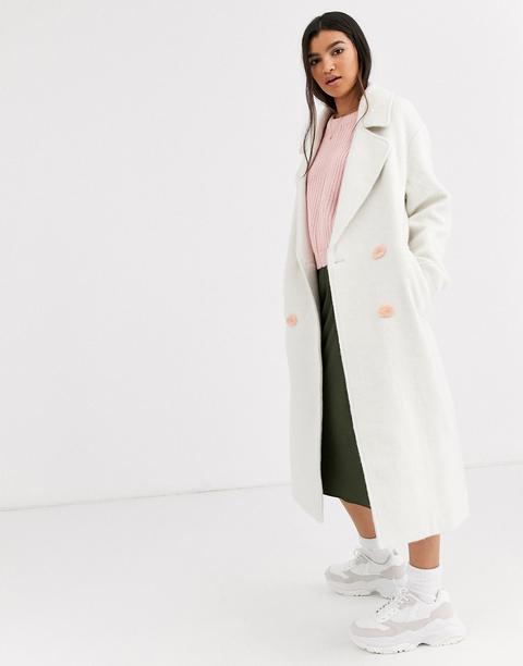 Asos Design Brushed Statement Button Coat With Hero Buttons In White
