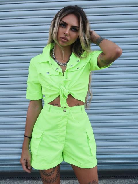 Haven Cargo Crop Top & Shorts Co-ord In Neon Green