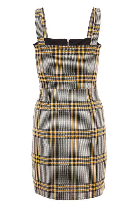 black and yellow pinafore dress