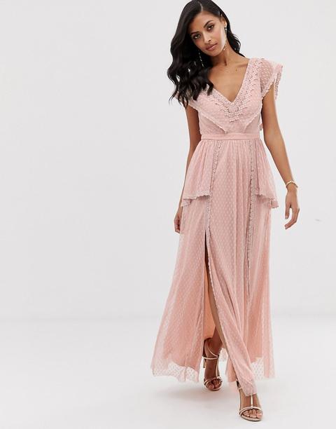 Lace & Beads Maxi Dress In Taupe