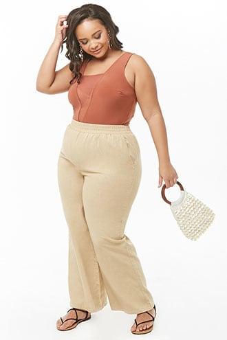 Forever 21 Plus Size Linen-blend Pants , Taupe