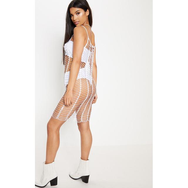 white crochet beaded dress